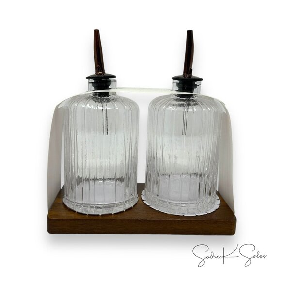Oil & Vinegar Ribbed Glass Bottle Set with Wood Base - Hearth & Hand Magnolia - Picture 5 of 6